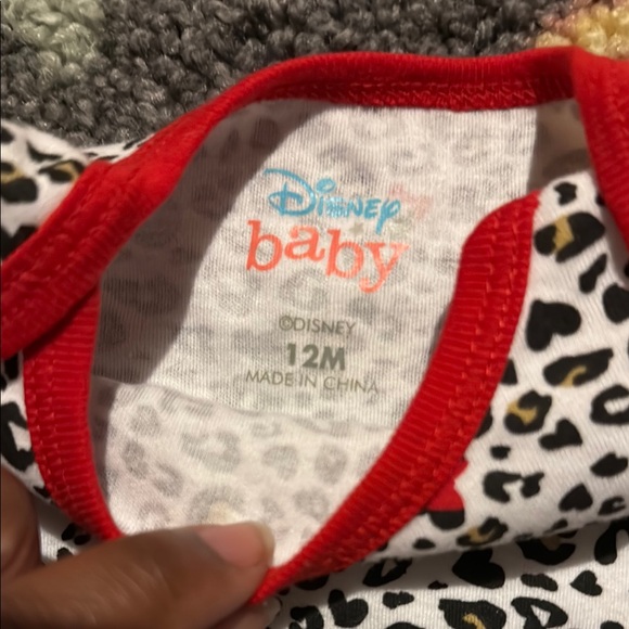 Disney Leopard Print Bodysuit with Red Trim 12 M - Picture 3 of 5